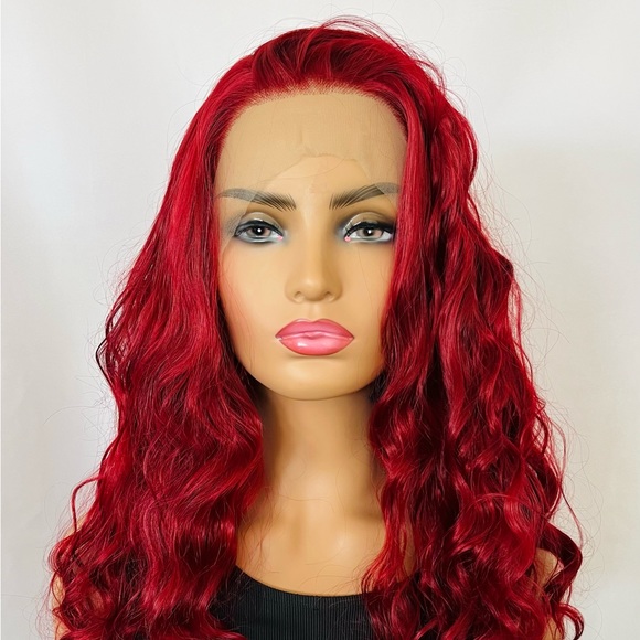 A Fabulous 24” Ruby Red 13x2.5 Premium Fiber Lace Front Wig - Daily Wear/Events - Picture 1 of 15